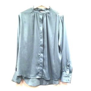 Women Size L Long Sleeves Silk Look Green Shirt